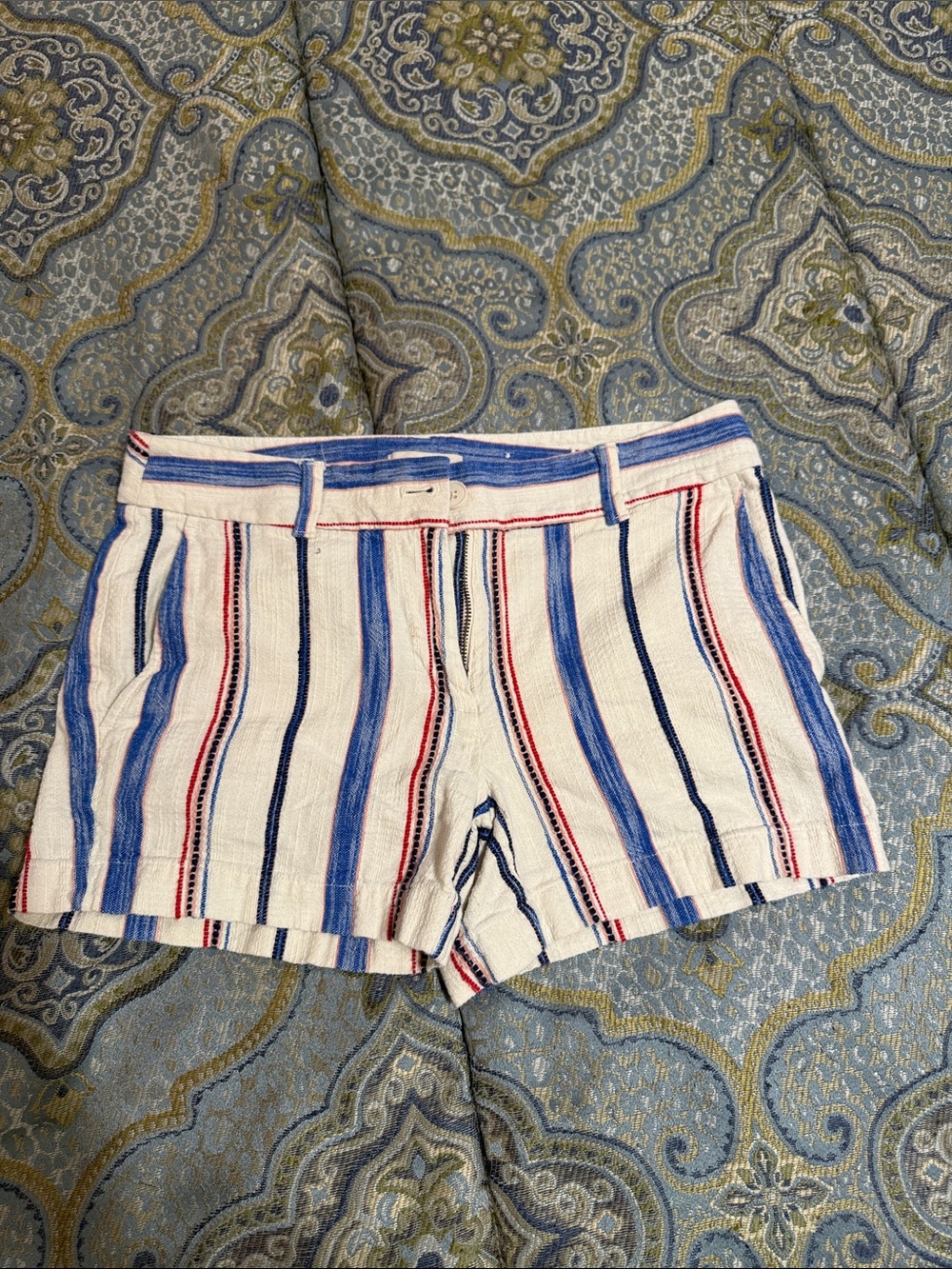 LOFT White Shorts with Blue and Red Stripes